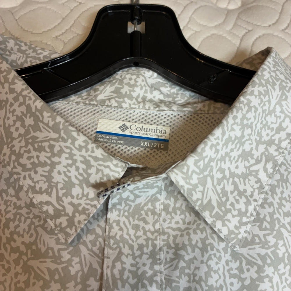 Columbia PFG Fishing Shirt Vented Gray And White XXL